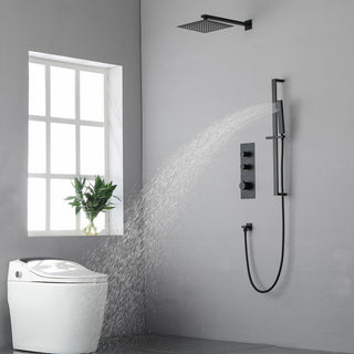 Thermostatic Rain Shower System with Hand Shower-Includes Rough-in Valve, Matte Black