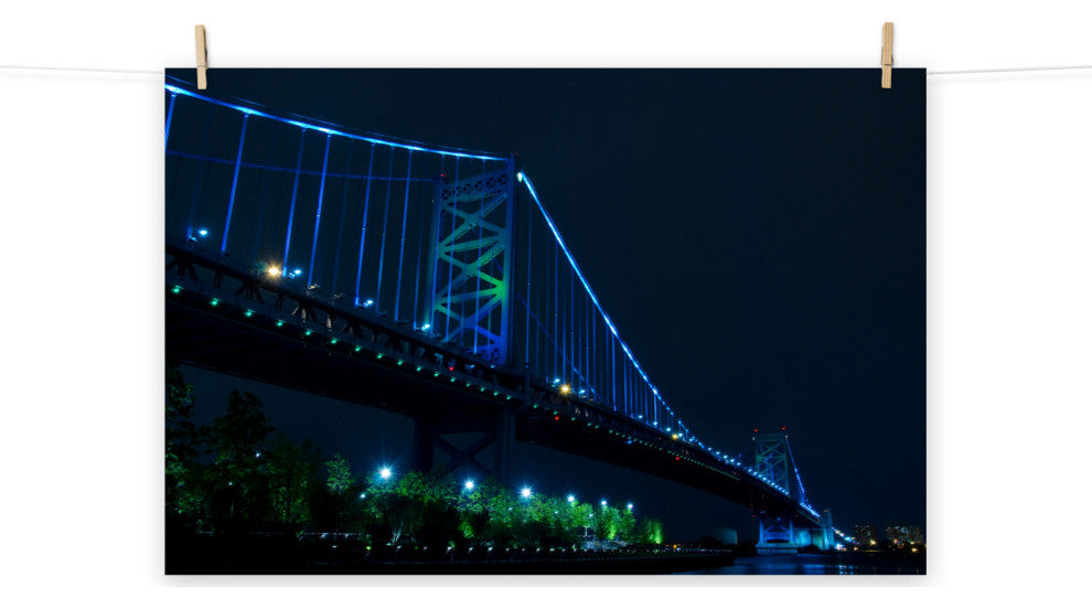 Ben Franklin Bridge Night Urban Landscape Photo Unframed Wall Art Print, 24" X 36"