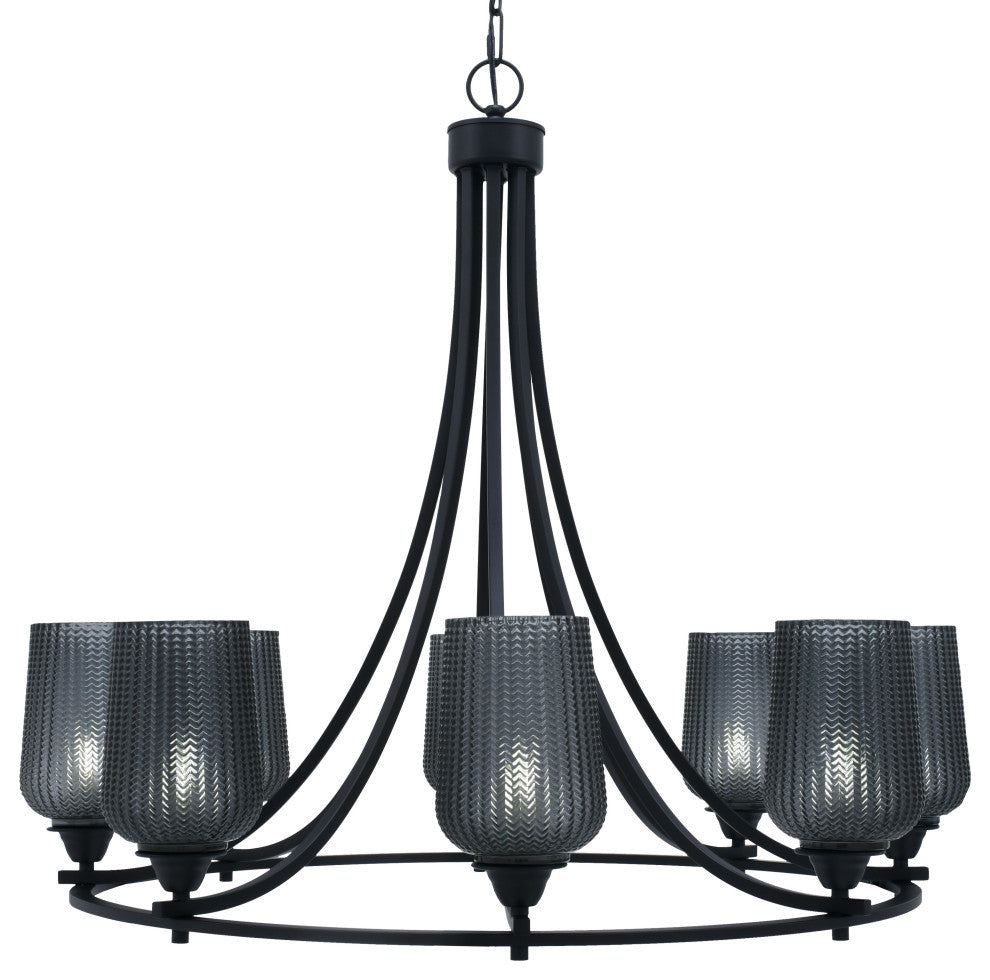 Paramount Uplight 8-Light Chandelier, Matte Black, 5" Smoke Textured Glass