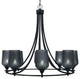 Paramount Uplight 8-Light Chandelier, Matte Black, 5" Smoke Textured Glass