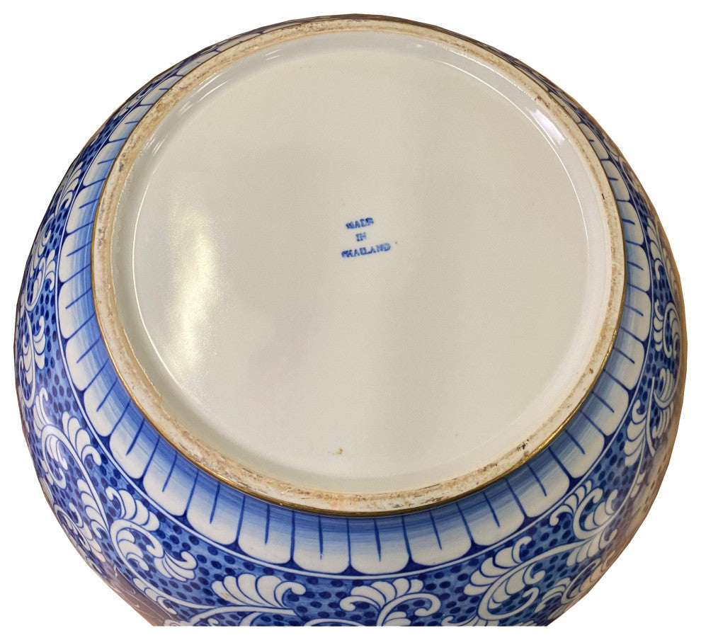 Vintage Blue White Porcelain Floral Pattern Accent Round Box Display Hws1998