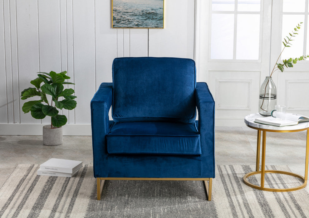 Adadon Velvet Upholstered Armchair - Navy Blue