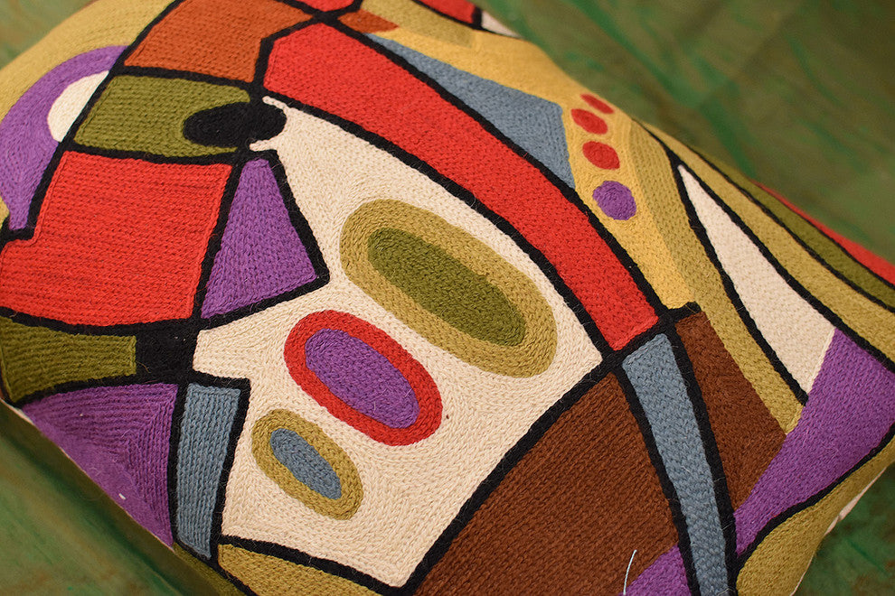 Lumbar Decorative Musical Accent Pillow Cover Hand Embroidered Wool 14"³x20"³