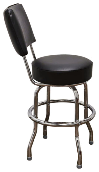 Retro Home Single Ring Upholstered 24" Swivel Counter Stool with Back, Black