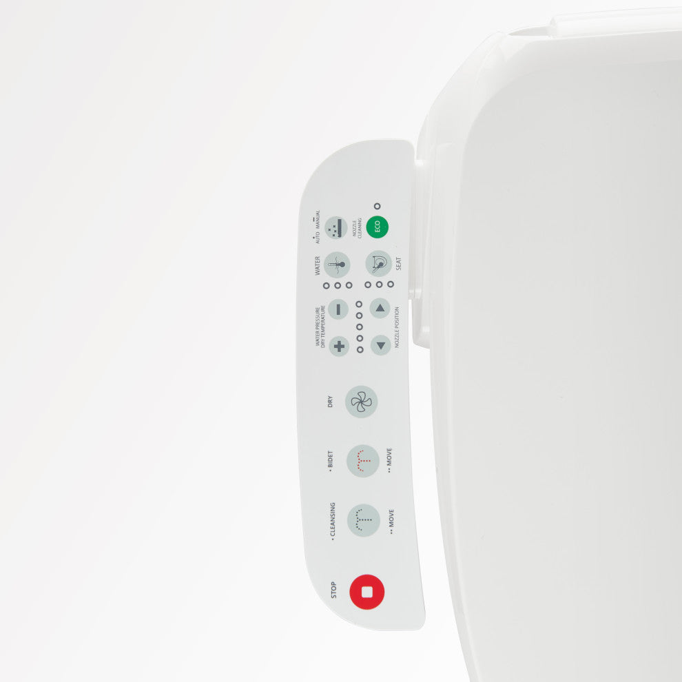 Electric Heated Smart Toilet Bidet Seat With Side Control Panel, Warm Air Dryer