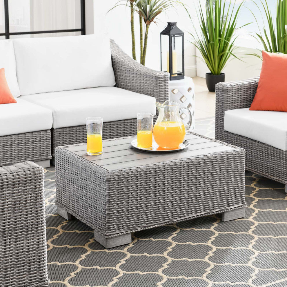 Lounge Sectional Sofa Chair Table Set, Rattan, Wicker, Gray White, Outdoor