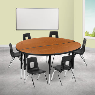 47.5" Circle Wave Activity Table Set with 14" Student Stack Chairs, Oak