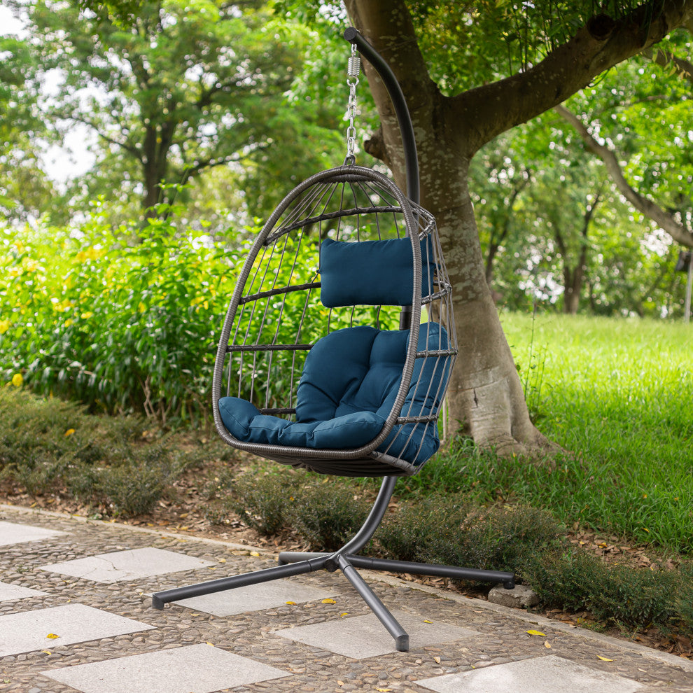 Outdoor Patio Wicker Swing Chair Hanging With Cushion