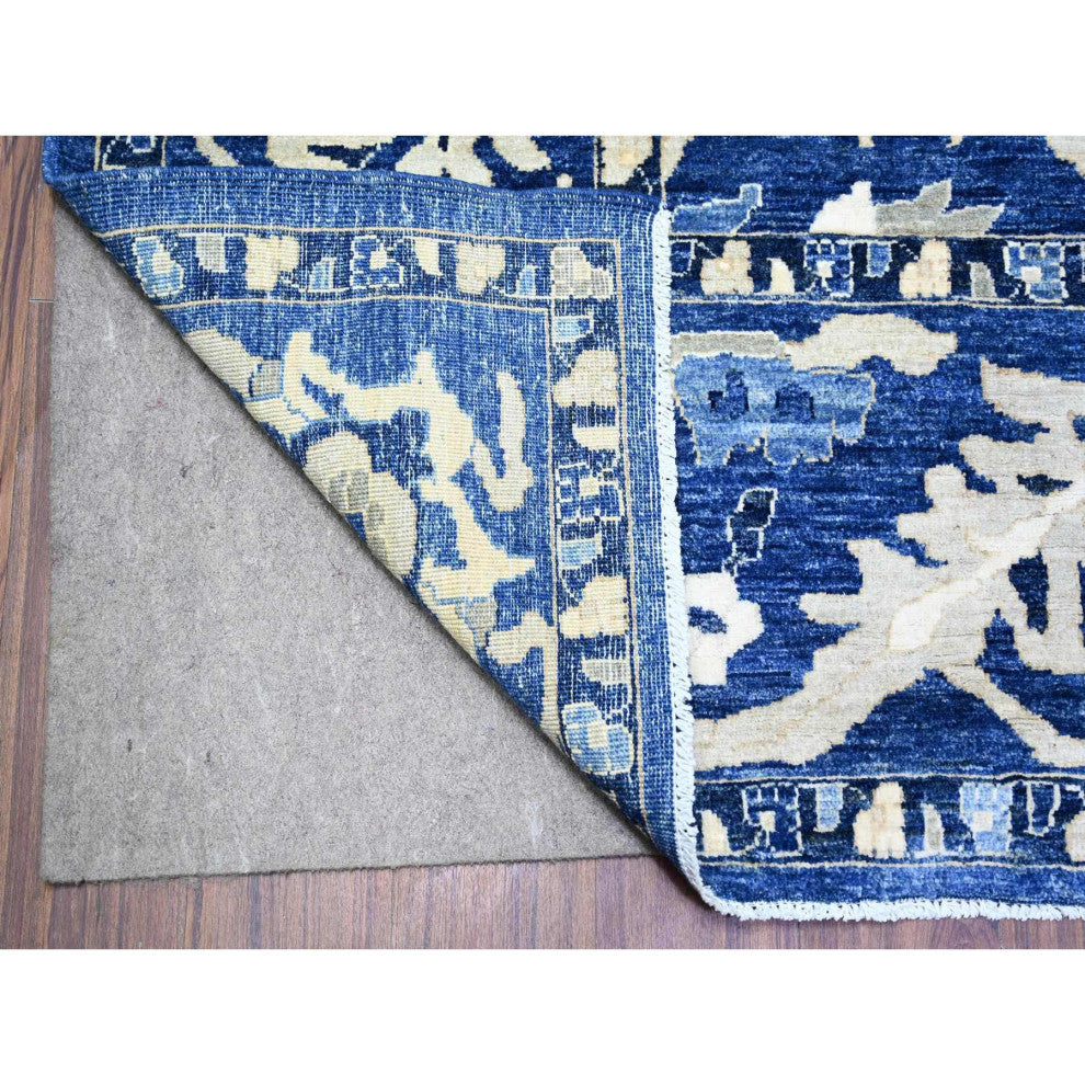 Byzantine Blue Peshawar With Mahal Design Wool Hand Knotted Rug, 8'2"x9'8"
