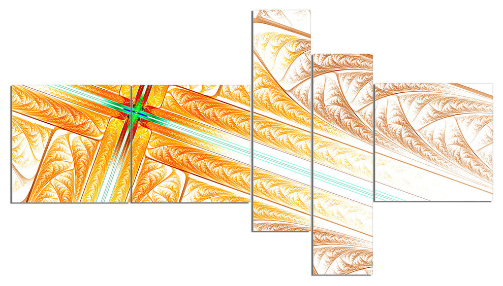 Brown Fractal Cross Design, Abstract Art on Canvas, 60"x32", 5 panels