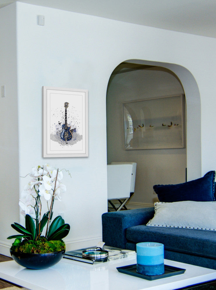 "Guitare Bleue Sans Texte" Framed Painting Print