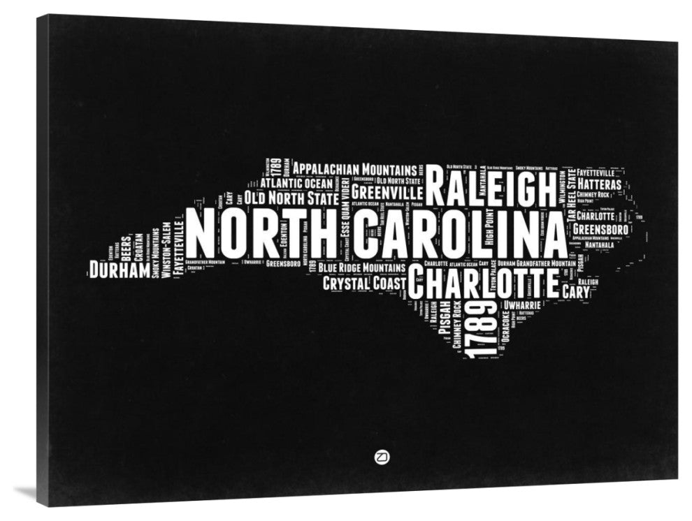 "North Carolina Black and White Map" Fine Art Print