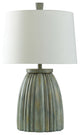 Hot Springs Table Lamp Washed Green Stone Ribbed Base