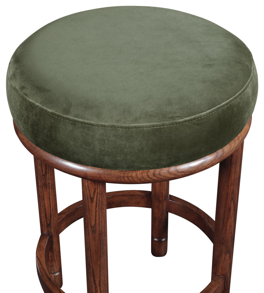 Monette Upholstered Bar and Counter Stool, Green, Velvet, Brown Finish