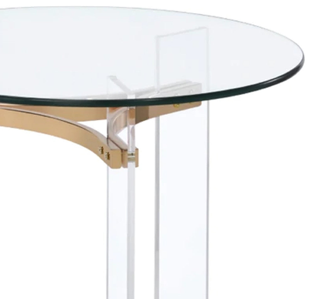 Benzara BM275492 23" Round End Table, Glass Top, Acrylic Legs, Clear, Gold