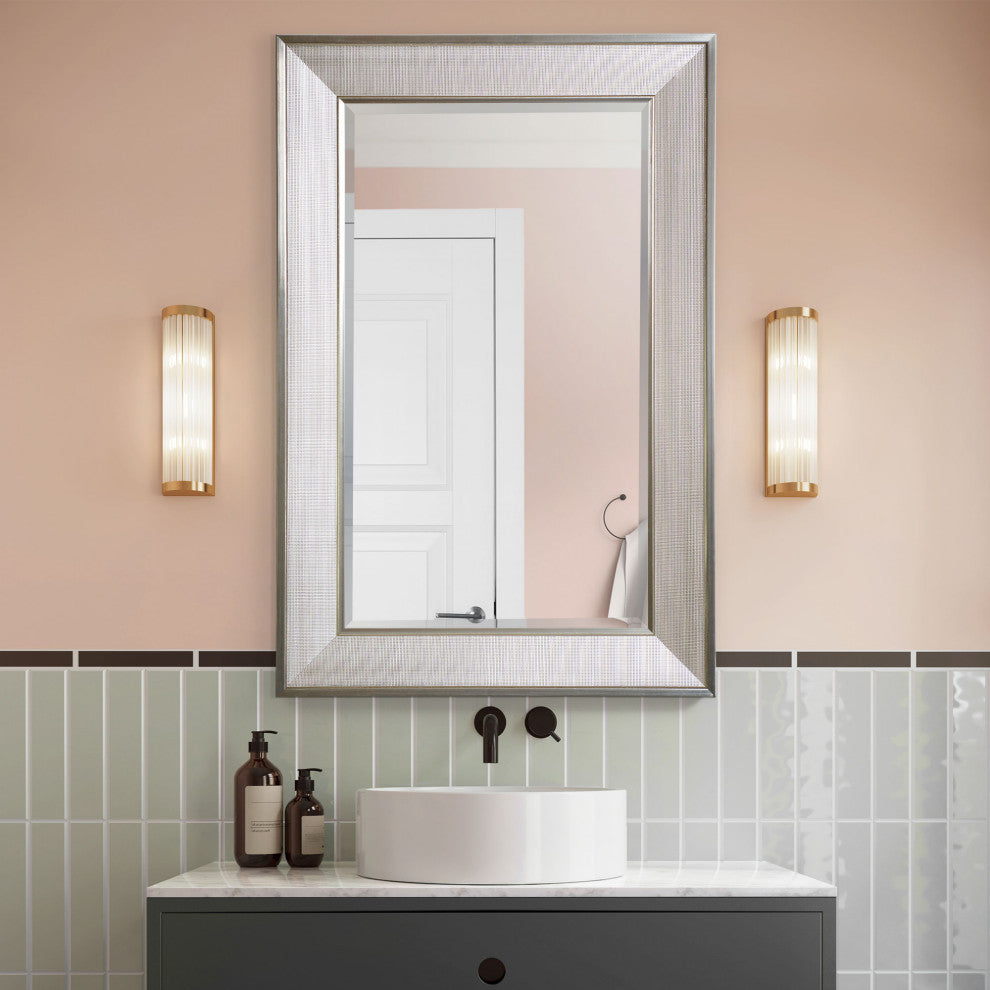 Brushed Nickel Pave Textured Frame Beveled Edge Accent Mirror - 24 x 36