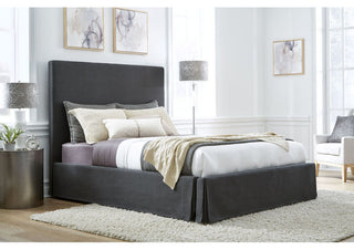 Modus Cheviot Full Upholsterd Skirted Storage Panel Bed in Iron