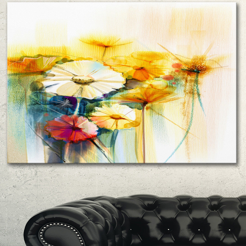Bunch of White Yellow Flowers, Large Floral Canvas Art Print, 40"x30"