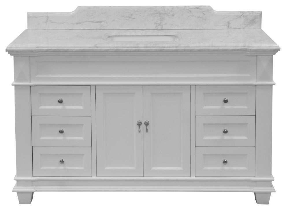Elizabeth 60" Bathroom Vanity, Base: White, Top: Carrara Marble, Single Vanity