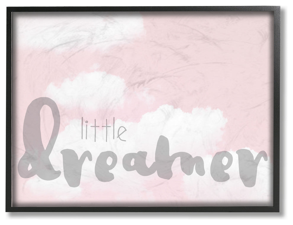 "Little Dreamer Typography Pink Clouds" 11x14, Framed Giclee Texturized Art