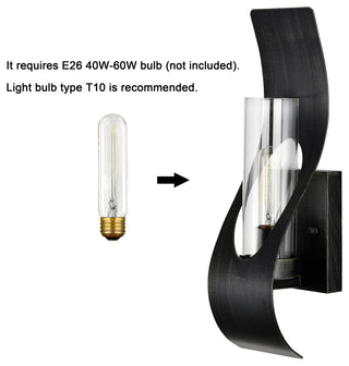 Daisy 1 light Curved Frame Clear Glass Wall Sconce, Antique Black Finish