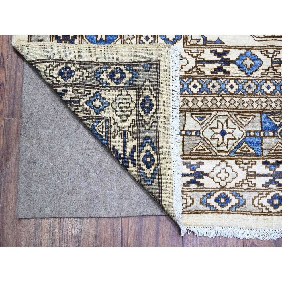 Porcelain Ivory Afghan Ersari Design Hand Knotted Natural Wool Rug 9'1"x11'11"
