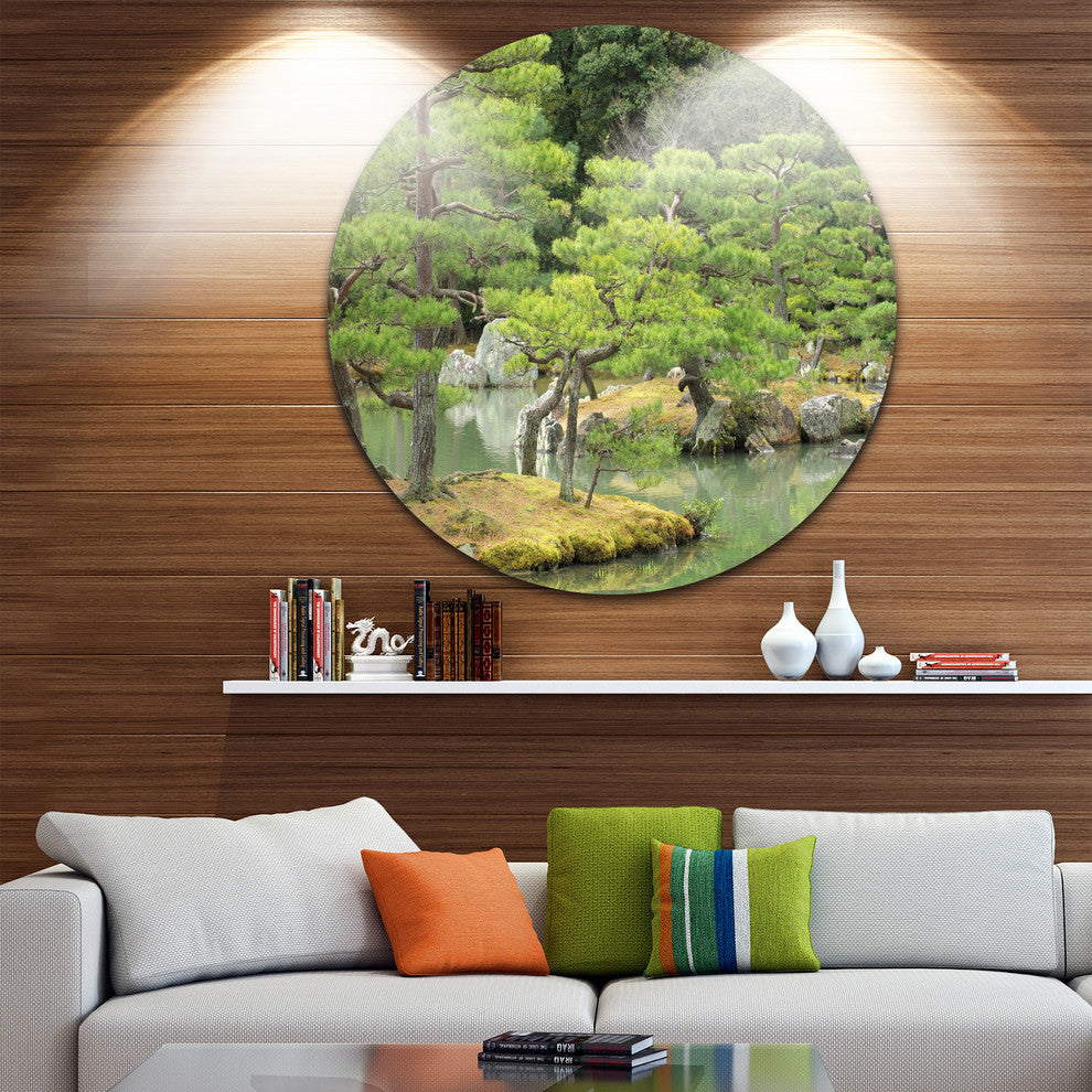 Japanese Garden In Early Autumn, Landscape Photo Disc Metal Art, 38"