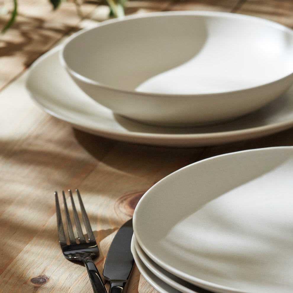Porto by Stone Lain Semplice Stoneware Dinnerware Set, White Matte, 12-Piece