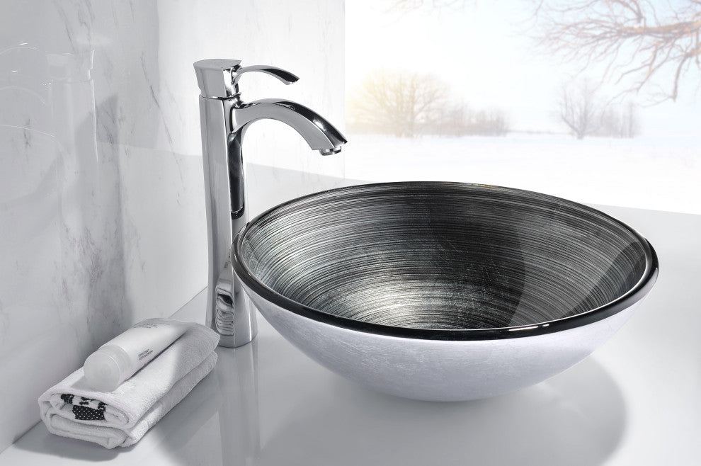 ANZZI Tara Series Tempered Glass Bathroom Vessel Sink