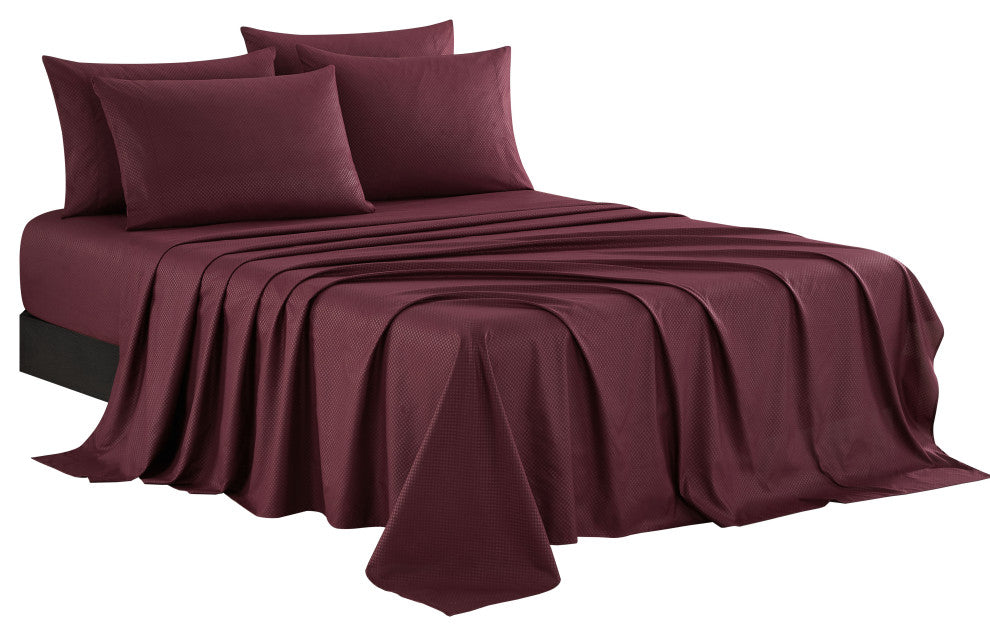 Tobol 6 Piece Embossed Sheet Set, Wine, Queen