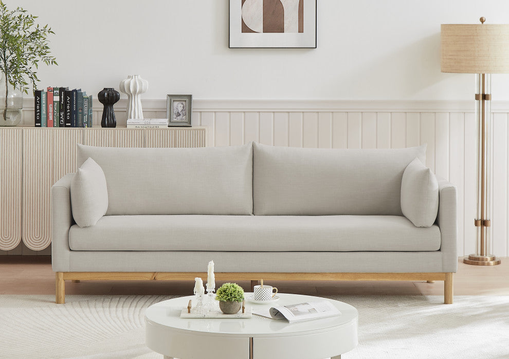 Langham Linen Textured Fabric Upholstered Sofa, Beige