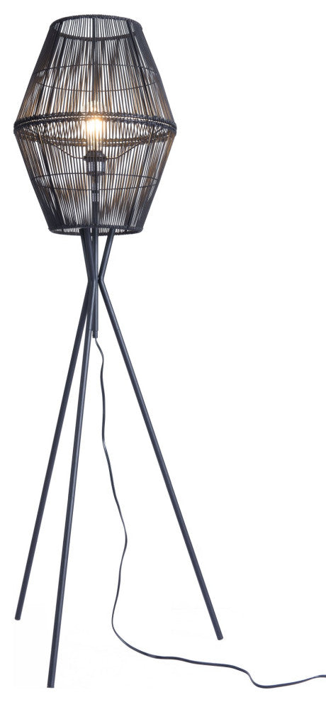 Floor Lamp Light, Steel Metal, Rattan, Black, Kitchen Lounge Cafe Bistro Lobby