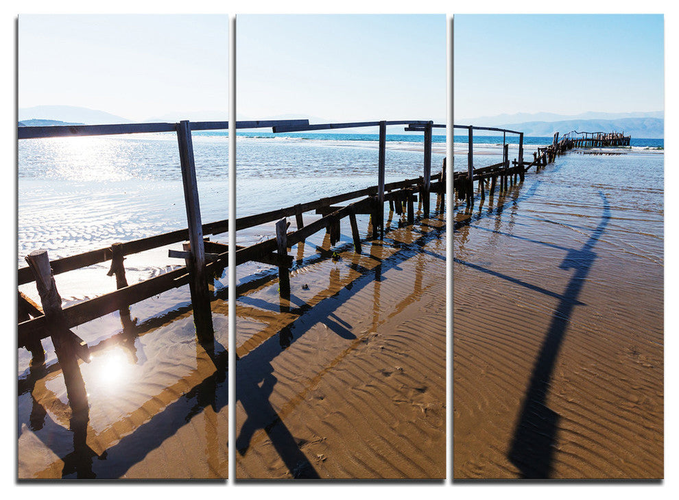 "Wooden Boardwalk on Beach" Sea Bridge Metal Wall Art, 3 Panels, 36"x28"