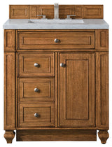 Bristol 30" Vanity, Saddle Brown, Arctic Fall Solid Surface Top