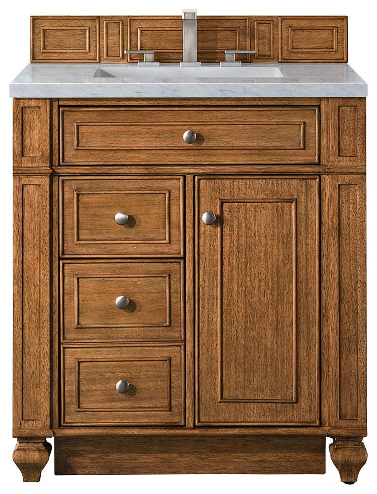 Bristol 30" Vanity, Saddle Brown, Arctic Fall Solid Surface Top