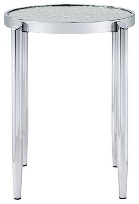 Benzara BM262117 End Table With Tubular Rounded Legs & Frosted Glass Top, Silver