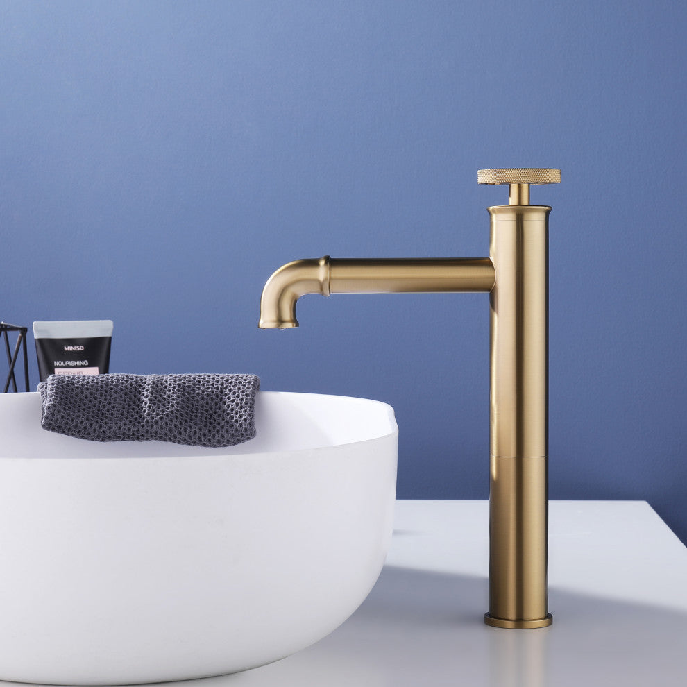 Deck Mounted Single Hole Bathroom Sink Faucet, Brushed Gold
