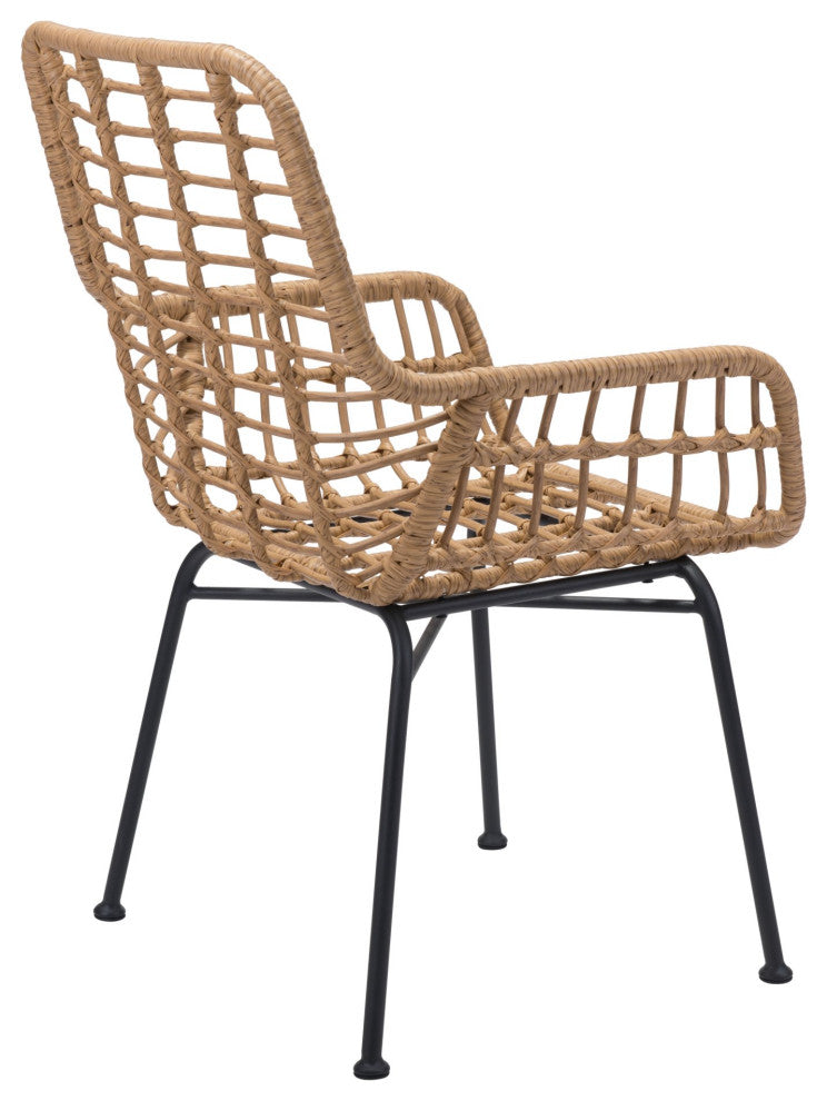 Dining Chair, Set of 2, Aluminum, Metal, Natural, Black, Outdoor Patio Balcony