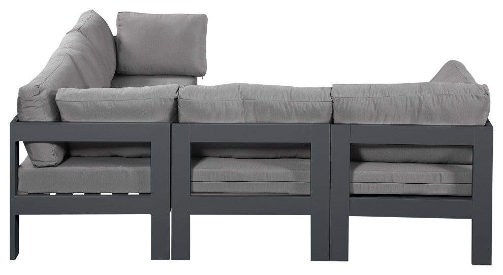 Nizuc Water Resistant Patio L-Shaped Modular Sectional, Gray, 5-Piece: 2 Armless Chair, 3 Corner Chair, Dark Gray Aluminum Frame