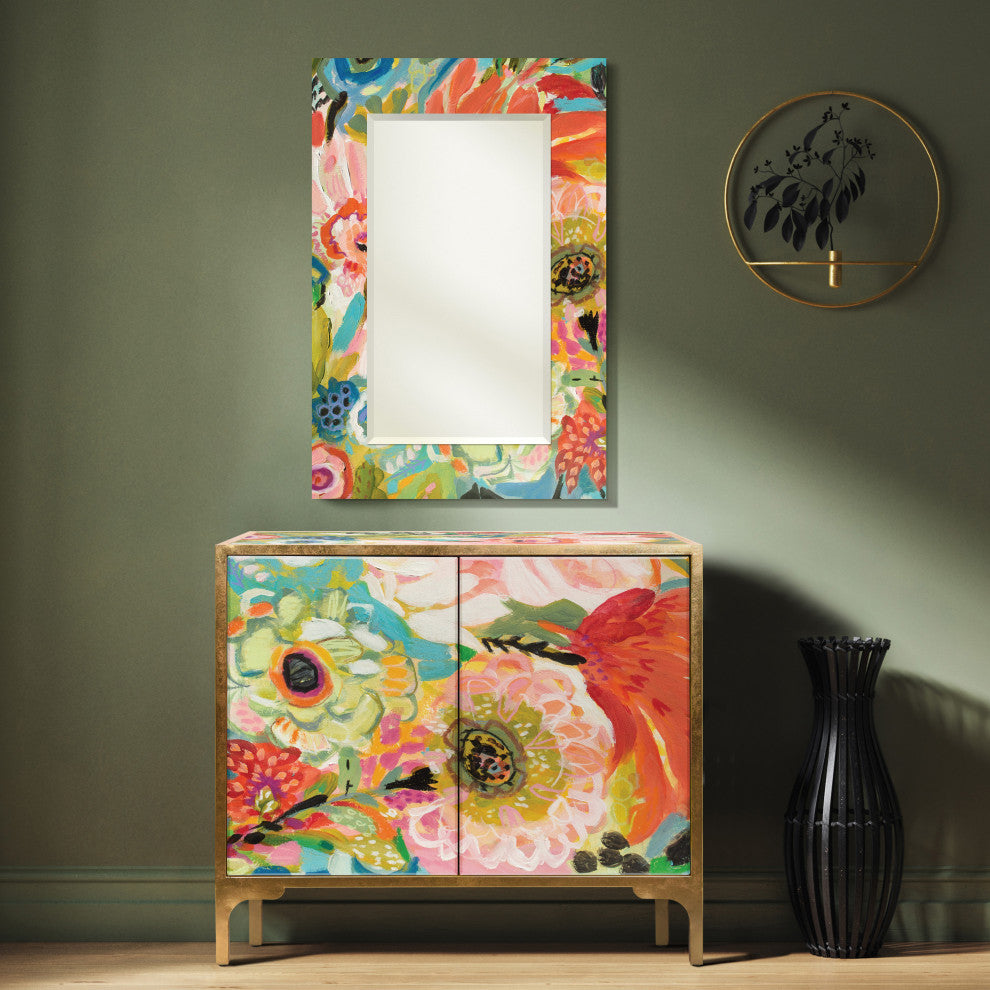 Secret Garden Floral III Cabinet and Mirror Set on Beveled Art Glass