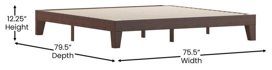 Evelyn Wood Platform Bed with Wooden Support Slats, No Box Spring Required, Walnut, King