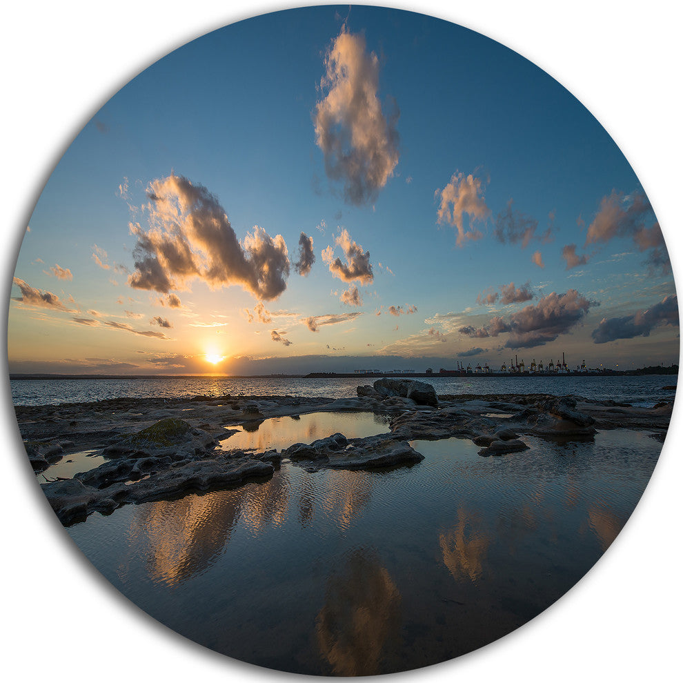 Sunset At La Perhouse Beach, Seashore Round Wall Art, 36"