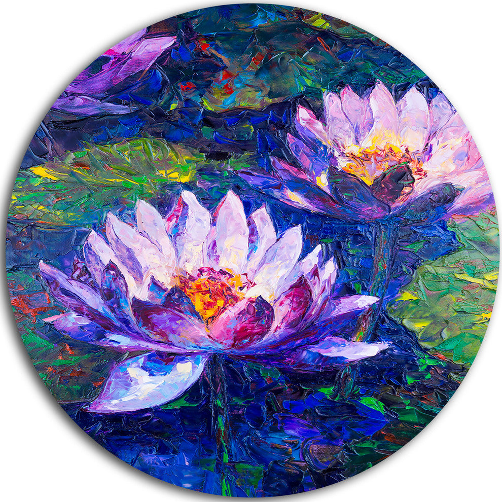Blue Lotus Oil Painting, Floral Round Wall Art, 11"