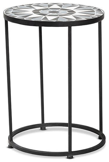 Multi-Colored Glass and Black Metal Outdoor Side Table