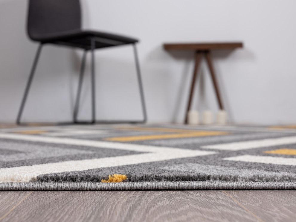 Abani Laguna LAG130A Grey and Yellow Geometric Chevron Area Rug
