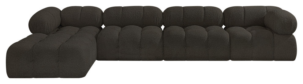 Ames Boucle Fabric L-Shaped Modular Sectional, Brown, 5-Piece: 2 Armless Chair, 2 Corner Chair, 1 Ottoman