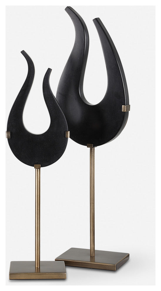 Uttermost 18136 Black Set of (2) Stone and Metal Statues - Black / Brushed