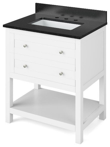 Astoria Transitional 30" White Vanity, Black Granite Vanity Top