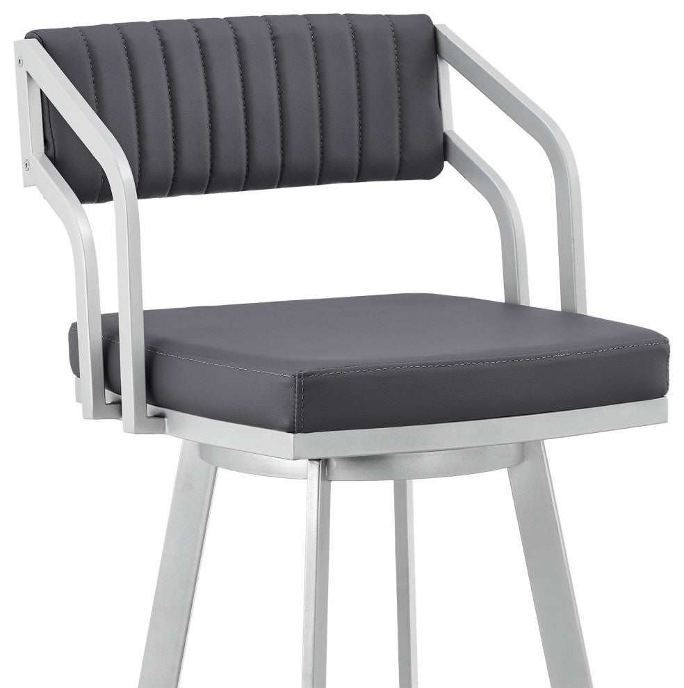 30" Timeless Slate Gray Faux Leather Silver Finish Swivel Bar Stool