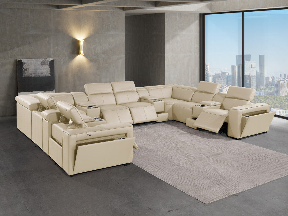 Niccolo Italian Leather 12-Piece U-Shaped 4 Power Reclining Sectional, Beige